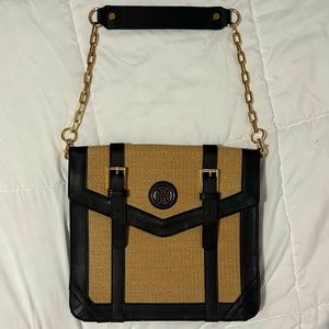 Tory Burch Black + Gold + Straw Bag